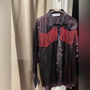 Mens Western Style Shirt with Red Fringe